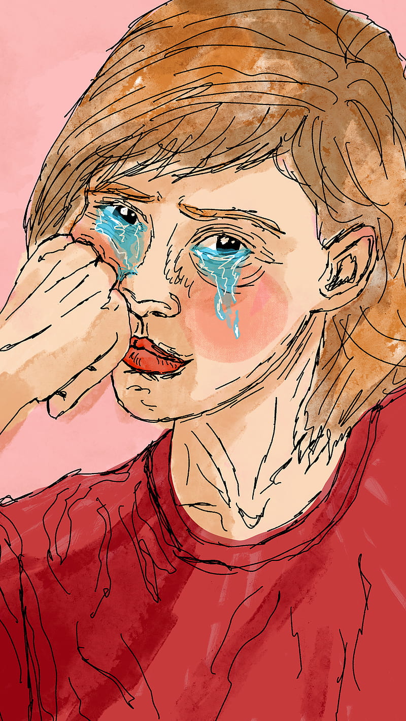 Premium Vector | Sad teen girl sit on sill crying alone at home upset  desperate oneline art drawing style