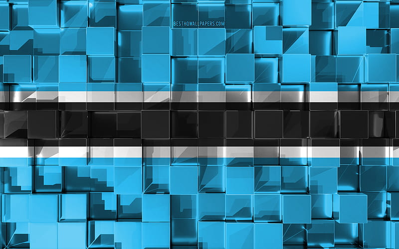 Flag of Botswana, 3d flag, 3d cubes texture, Flags of African countries, 3d art, Botswana, Africa, 3d texture, Botswana flag, HD wallpaper