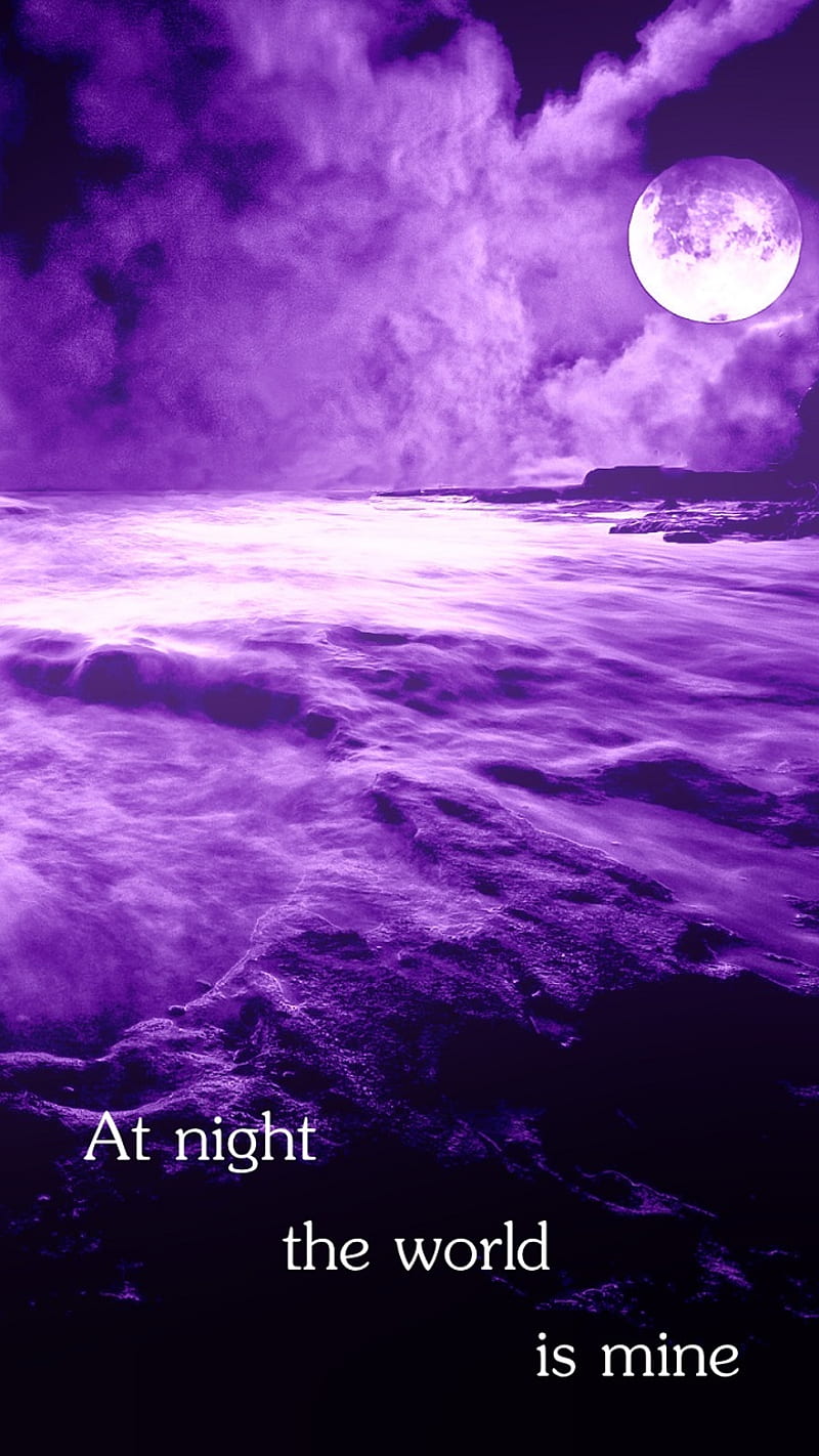 Night World Mine, cool, dark, moon, mysterious, nightlife, purple, sayings, sea, sky, HD phone wallpaper