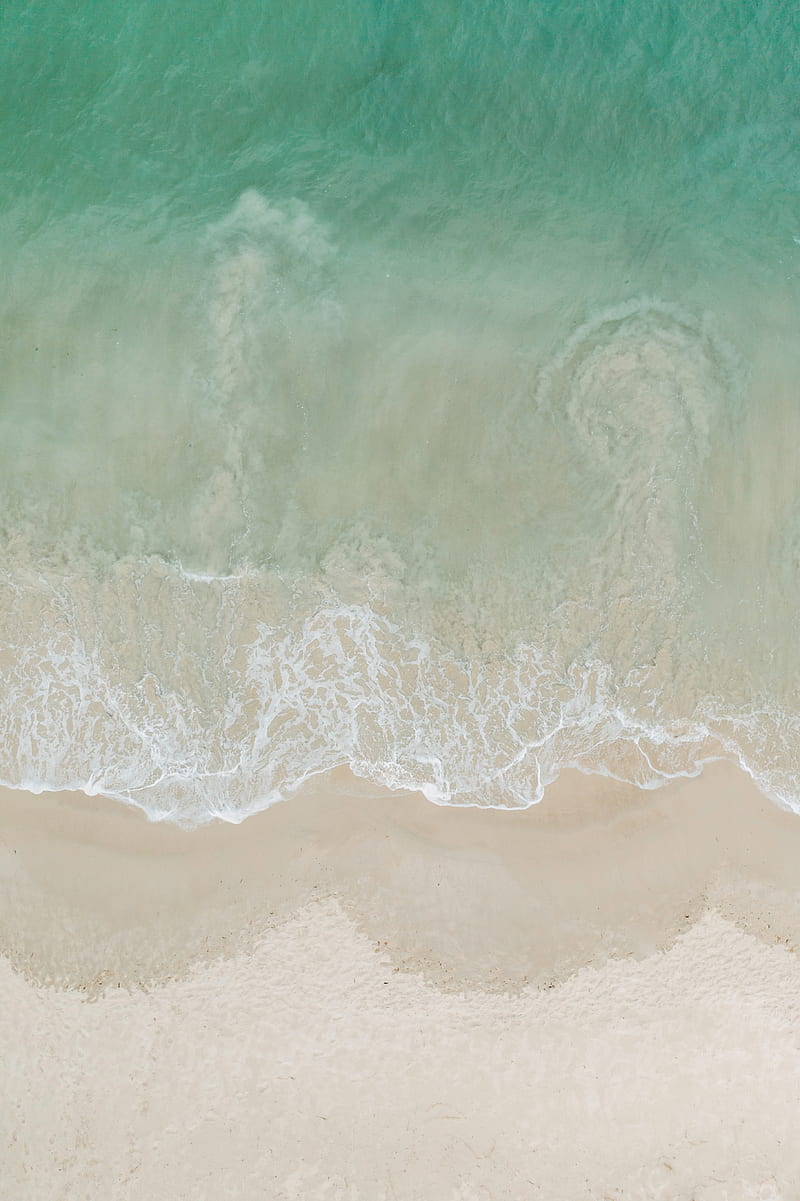 sea, aerial view, waves, beach, HD phone wallpaper