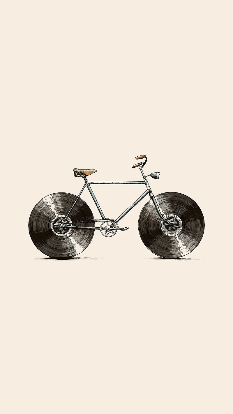 Velophone, Florent, digital graphite illustration music graphic-design vintage bike cycle penny farthing wheels bicycle fresh road tour de france velo record surrealist, HD phone wallpaper