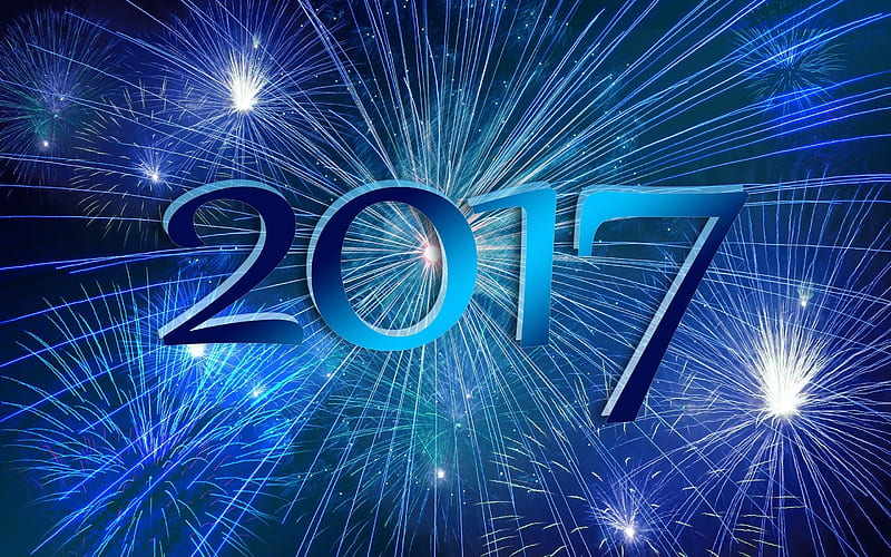 New Year, 2017, New Years background, fireworks, HD wallpaper