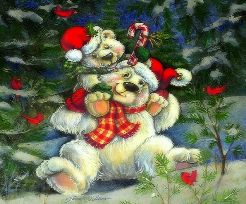 ★Together Winter Time★, scarves, polar bears, seasons, xmas and new year, greetings, red cardinals, wool hats, paintings, drawings, traditional art, candy canes, christmas, happiness, xmas trees, love four seasons, festivals, snow, winter holidays, weird things people wear, gifts, celebrations, HD wallpaper