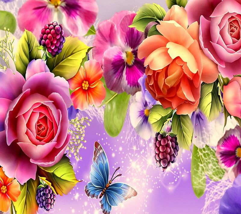 Flower, colorful, butterfly, rose, many, HD wallpaper