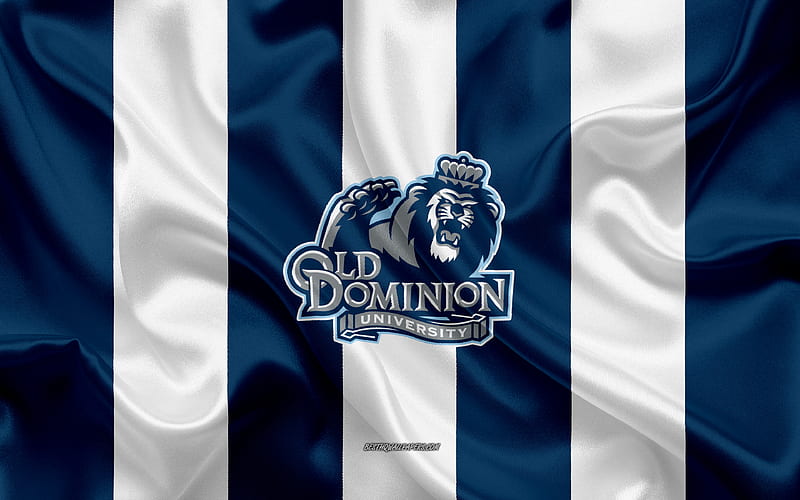 Old Dominion Monarchs, American football team, emblem, silk flag, blue white silk texture, NCAA, Old Dominion Monarchs logo, Norfolk, Virginia, USA, American football, HD wallpaper