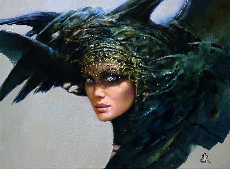 Dark Queen by Karol Bak, karol bak, art, fantasy, dark, painting, queen, face, pictura, HD wallpaper