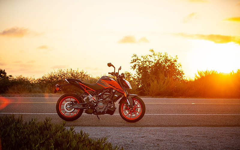 KTM 200 Duke sunset, 2021 bikes, side view, superbikes, 2021 KTM 200 Duke, KTM, HD wallpaper