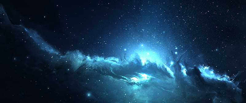 Blue Space, background, blue, blur, blurred, galaxy, nebula, purple, space, HD wallpaper