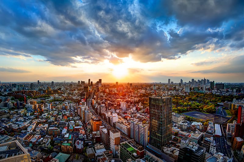 Cities, Sunset, Sky, Skyscraper, Panorama, Japan, Cloud, Tokyo, HD wallpaper