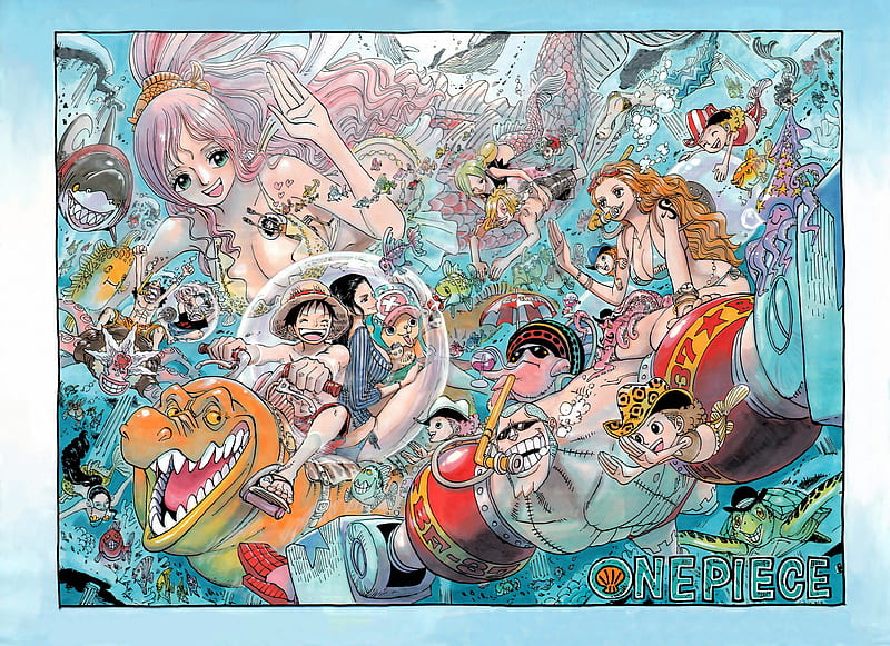 One Piece, Anime, Luffy, Ussop, Shirahoshi, Zoro, Chopper, Robin, Color Spread, Manga, HD wallpaper