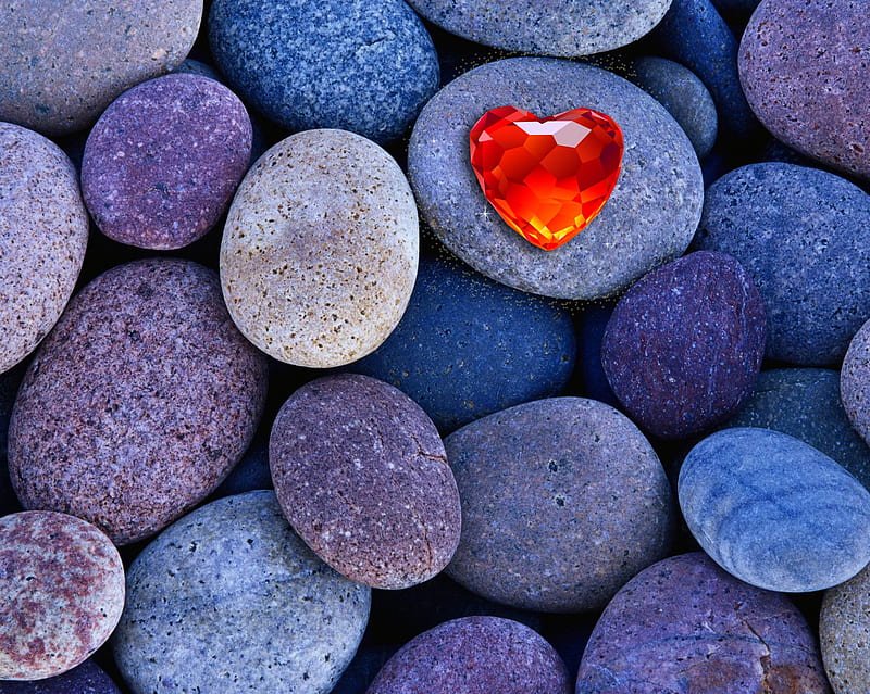 Heart, blue, hear, love, pebbles, stone, HD wallpaper