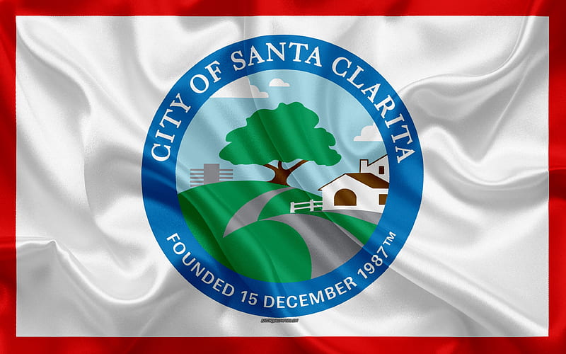 Flag of Santa Clarita silk texture, American city, white silk flag, Santa Clarita flag, California, USA, art, United States of America, Santa Clarita, HD wallpaper