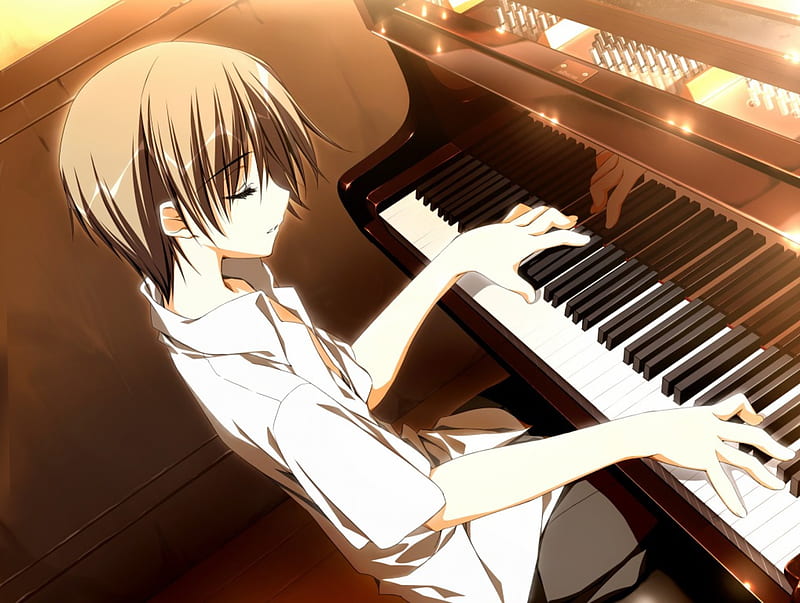 Playing Piano, anime, music, melody piano, HD wallpaper