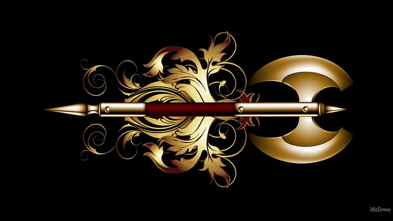 Weapon Filigree, gold, filigree, weapon, fancy, sword, axe, knife, HD wallpaper