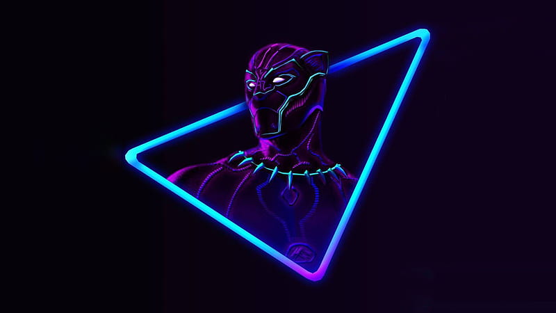Avengers Black Panther Neon Black Background Neon, HD wallpaper