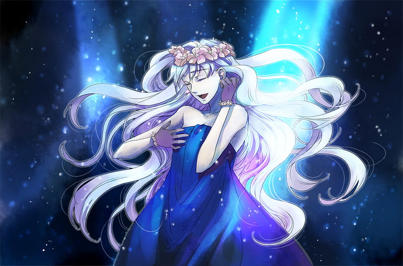 Diamond Crevasse, sheryl nome, bonito, concert, macross f, mecha, anime, crown, flower, sing, macross, long hair, HD wallpaper