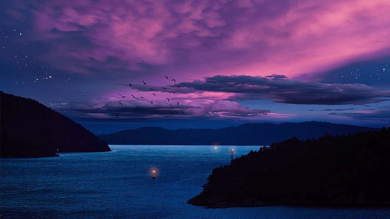 Purple Ocean Sunset, Breathtaking, scenic, purple, ocean, bonito, scenery, Sunset, Nature, HD wallpaper