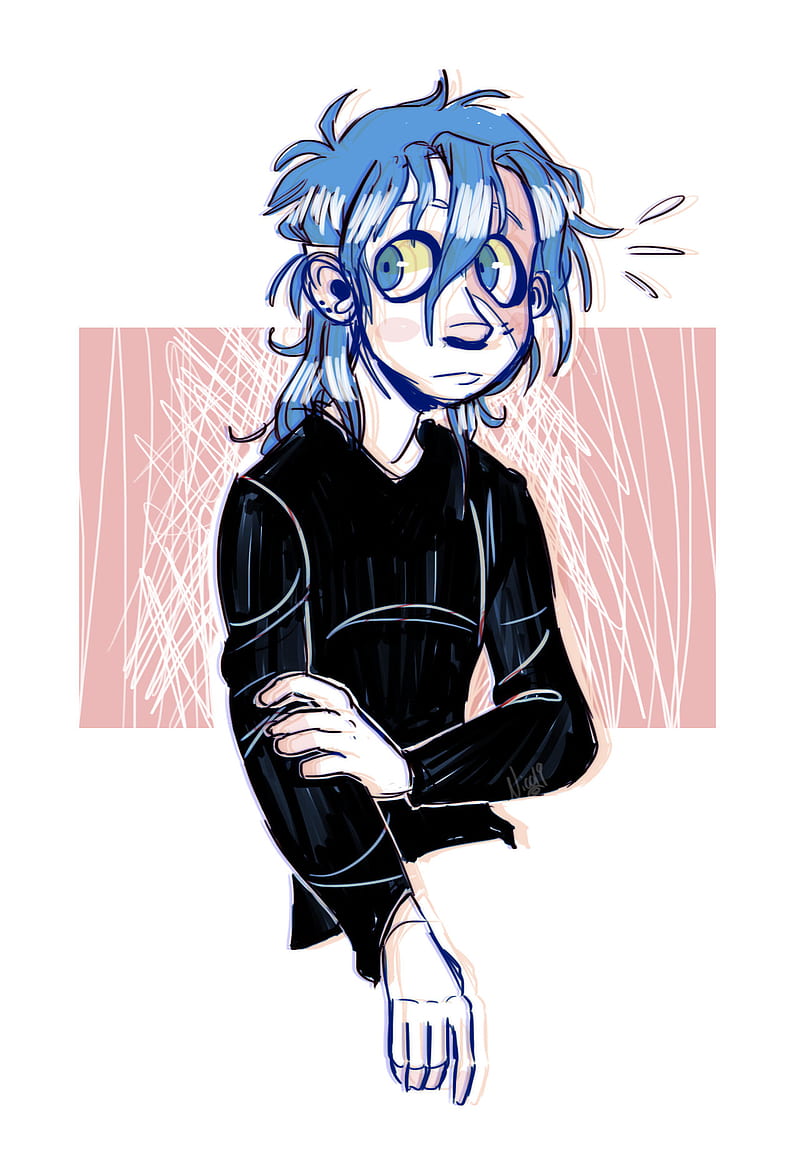Sally face, sal, blue hair, mask, love, anime boy, HD phone wallpaper