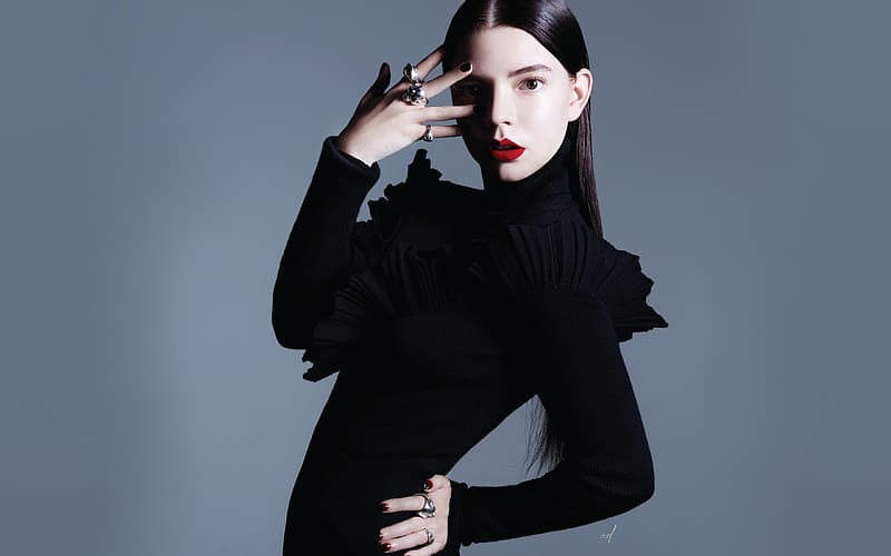 Anya Taylor Joy, dress, gray background, actress, HD wallpaper