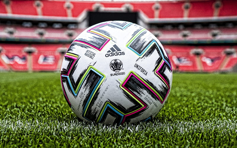 Adidas Uniforia Euro 2020 Ball, official ball, Uniforia, 2020 UEFA Euro Cup, Adidas, football, Euro 2020, football field, official match ball, Euro 2020 logo, HD wallpaper