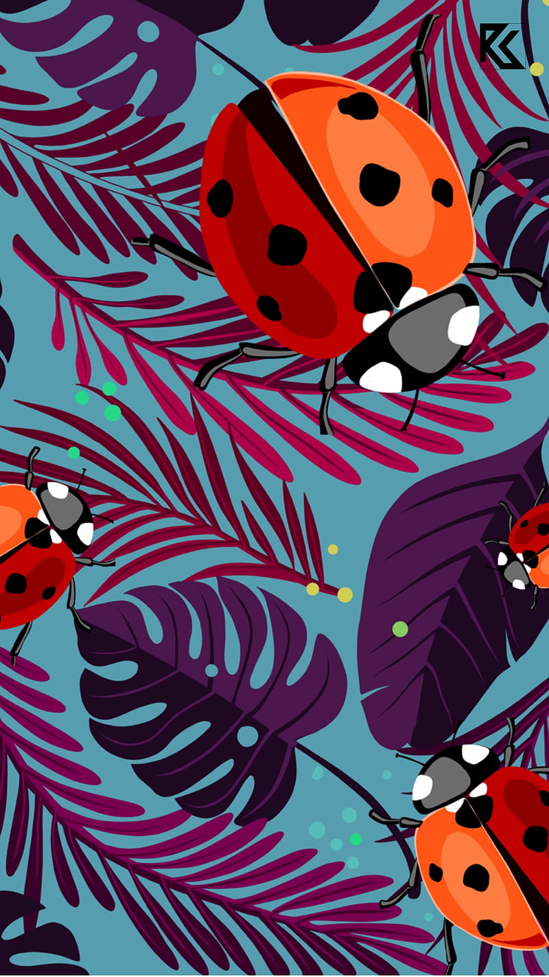 Ladybird & Leaf, art, desenho, illustration, insects, nature, HD phone wallpaper