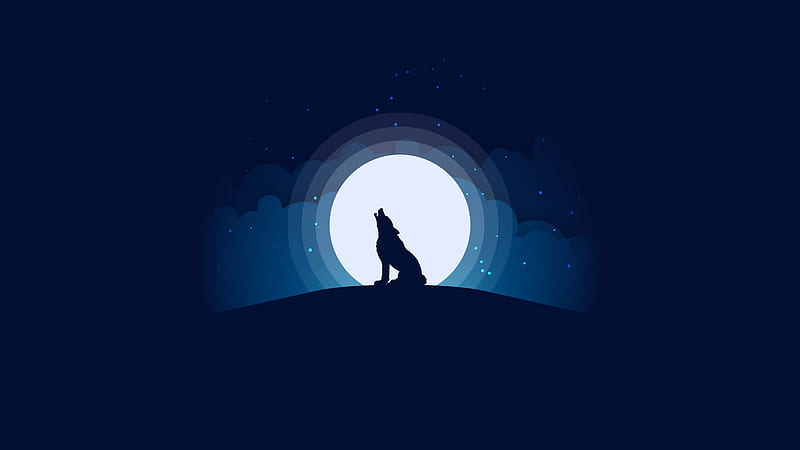 wolf howling, moonlight, flat design, landscape, HD wallpaper