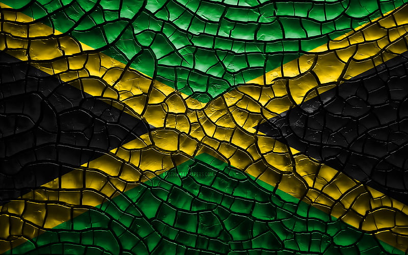 Flag of Jamaica cracked soil, North America, Jamaican flag, 3D art, Jamaica, North American countries, national symbols, Jamaica 3D flag, HD wallpaper