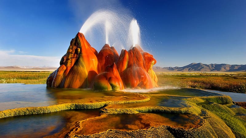 Fly Geyser, Black Rock Desert, Nevada, landscape, rocks, usa, fountains, HD wallpaper