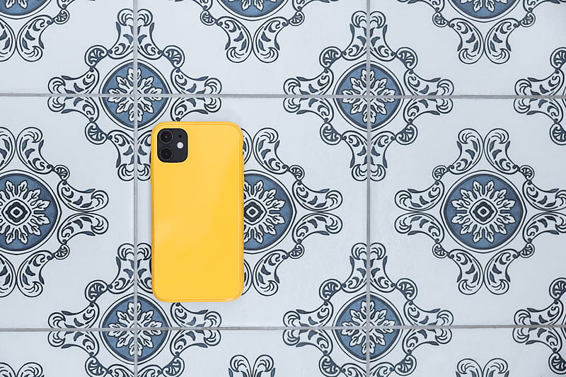 Orange Iphone Case on White and Black Floral Textile, HD wallpaper