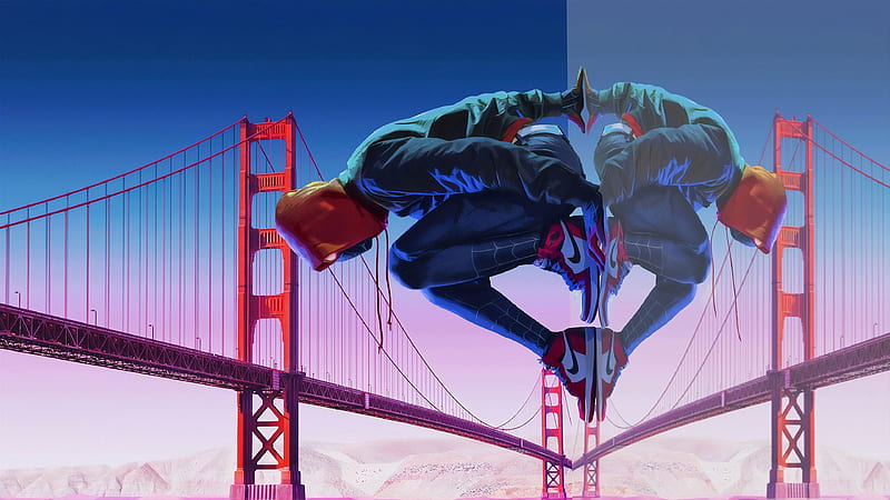 Spiderman Golden Gate Bridge, spiderman, superheroes, artist, artwork, digital-art, behance, HD wallpaper