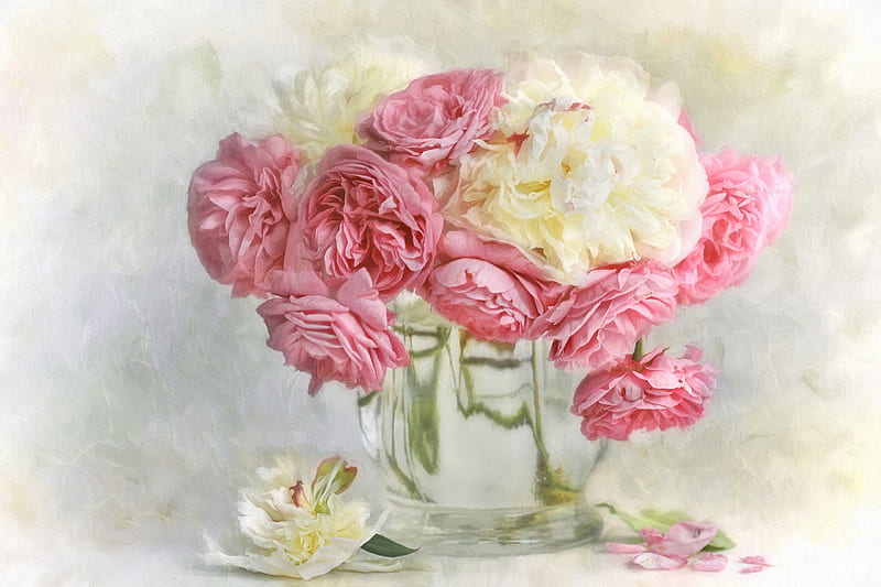 Roses, white, pink, rose, still life, glass, vase, HD wallpaper | Peakpx