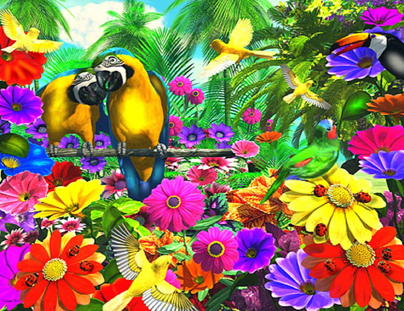 ★Joy of the Great Day★, stunning, dreams, attractions in dreams, bonito, great day, paintings, flowers, lovely flowers, forests, scenery, butterfly designs, insects, animals, lovely, love four seasons, birds, places, delight, creative pre-made, trees, summer, nature, tropical, ladybugs, HD wallpaper