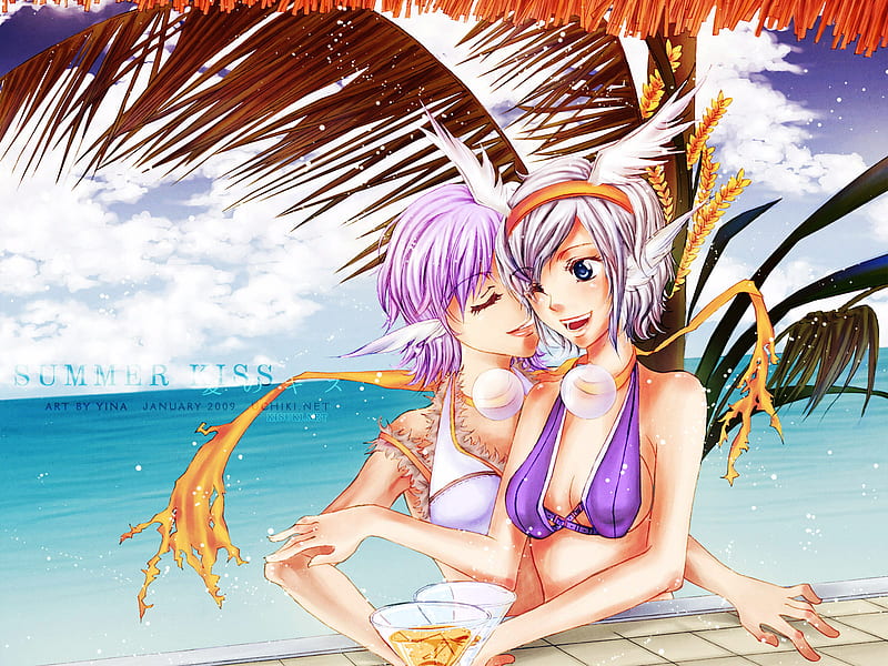Summer Kiss, yuri, cute, beach, anime girls, hot, palm trees, bikini, HD  wallpaper | Peakpx