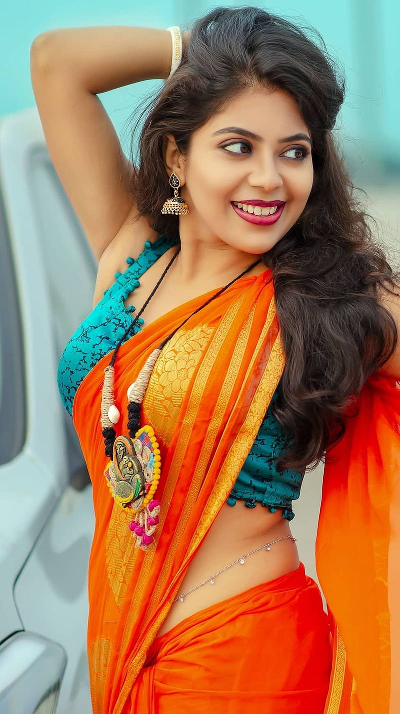 Sayani Saha , orange saree sayani, model, HD phone wallpaper