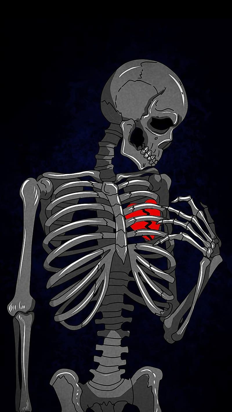 Tuta Hua Dil, Skeleton With Broken Heart, skeleton, broken heart, HD phone wallpaper