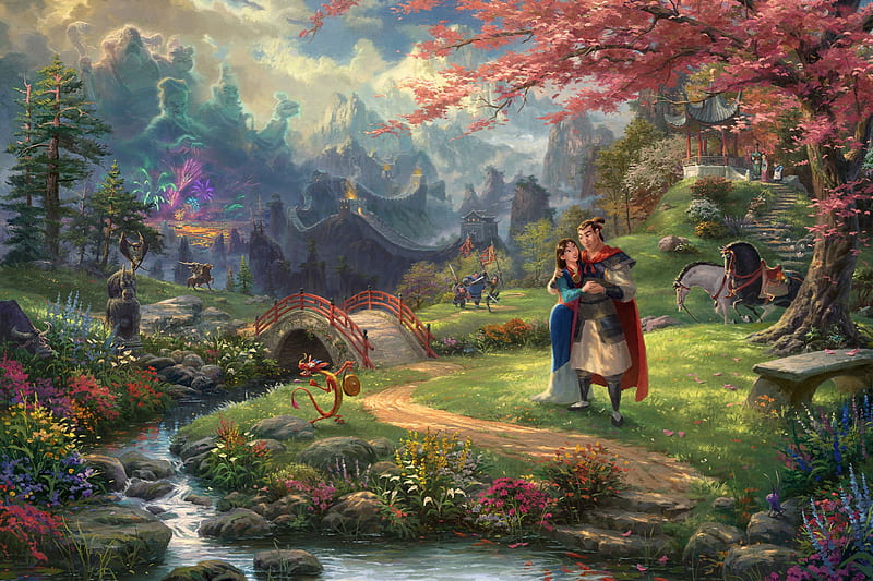 Mulan - Blossoms of Love, park, trees, artwork, disney, painting, HD wallpaper
