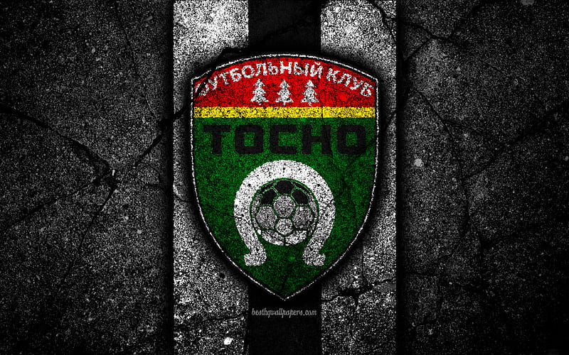 Tosno FC logo, Russian Premier League, black stone, football club, Russia, Tosno, asphalt texture, soccer, football, FC Tosno, HD wallpaper