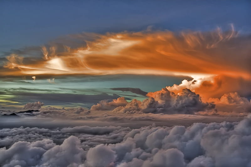 Clouds on fire, amazing, scattered, colors interference, blow, HD wallpaper