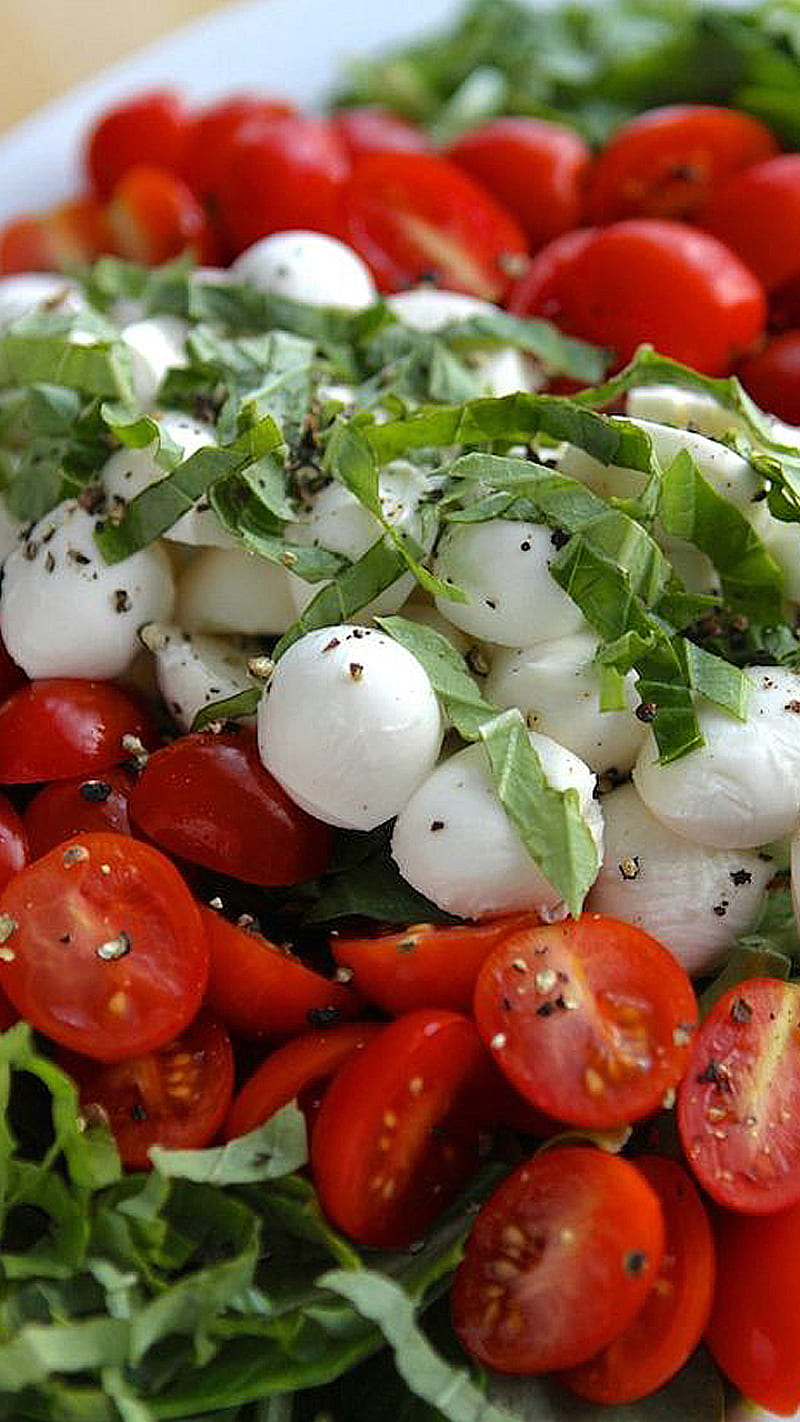Caprese style, food, fresh, green, healthy, red, salad, tomato, HD phone wallpaper