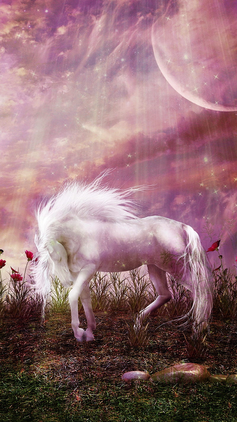 Prancing Unicorn, girly, nature, pink, pretty, unicorn, HD phone wallpaper
