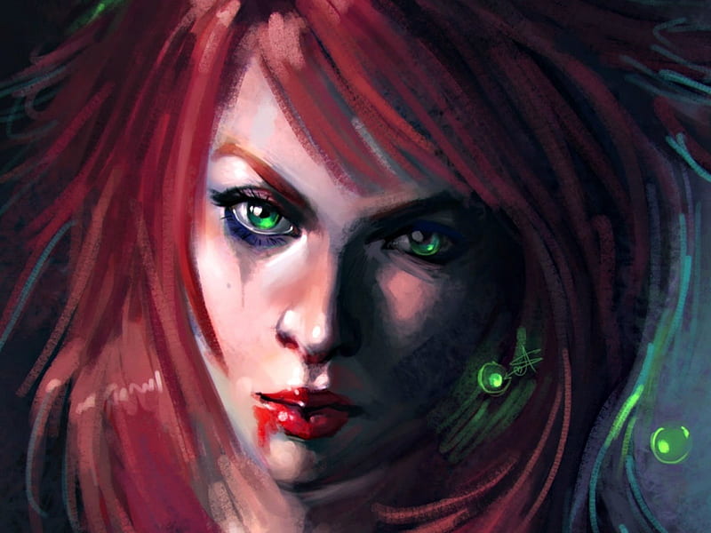 720P free download | Vampire, art, redhead, woman, blood, fantasy, girl ...