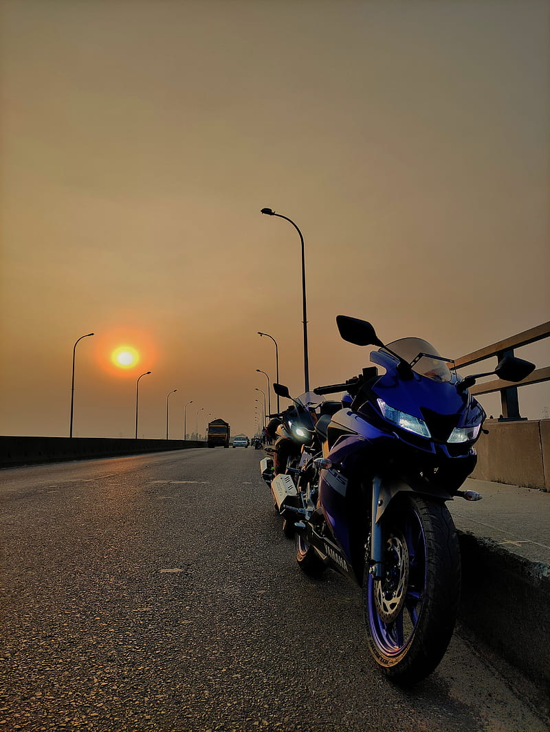 Sunset with r15, bike, r15 v3, v3, HD phone wallpaper | Peakpx