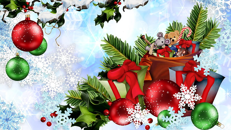 Ready for Christmas, decorations, snowflakes, presents, holly, Xmas, gifts, Firefox theme, Christmas, Feliz Navidad, snow, toys, HD wallpaper
