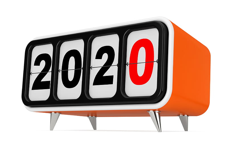 2020 on the clock, Happy New Year 2020, 3d clock, 3d orange alarm clock, 2020 concepts, 2020 New Year, HD wallpaper