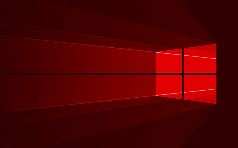 Windows 10 red logo minimal, OS, red abstract background, creative, Windows 10, artwork, red rays, Windows 10 logo, HD wallpaper