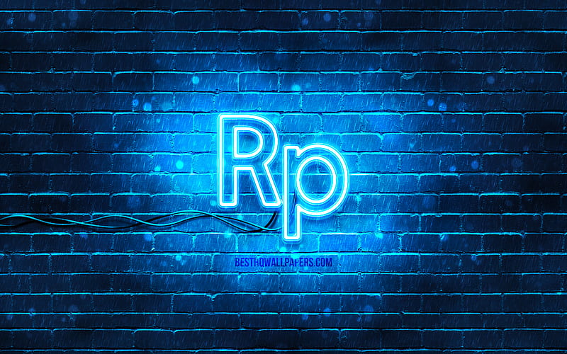 Indonesian rupiah neon icon blue background, currency, neon symbols, Indonesian rupiah, neon icons, Indonesian rupiah sign, currency signs, Indonesian rupiah icon, currency icons, HD wallpaper