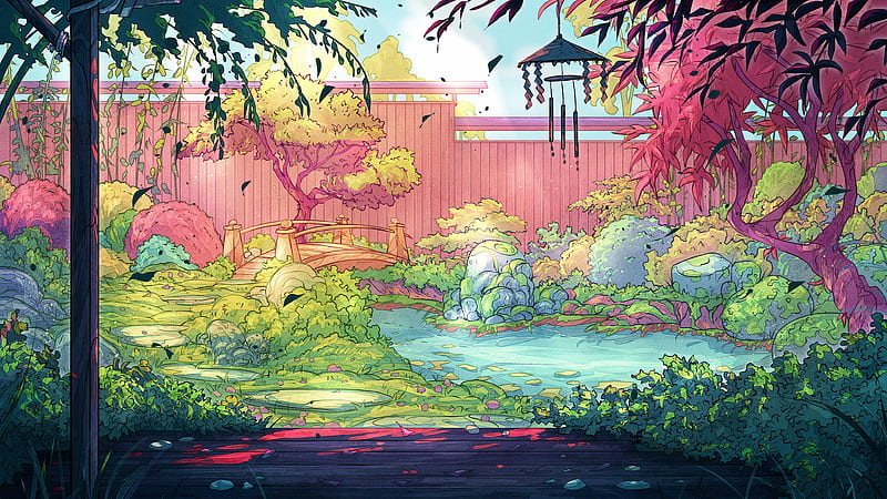 Artistic, Garden, Garden , Wind Chime , Tree, HD wallpaper