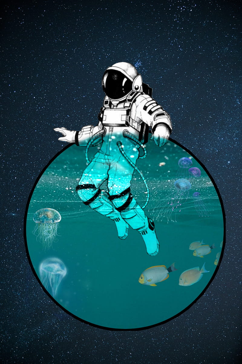 Astronaut in ocean , abstract, blue, HD phone wallpaper