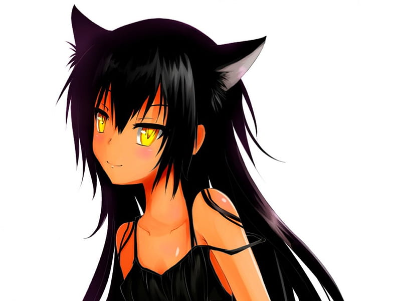 Anime Cat Girl With Black Hair