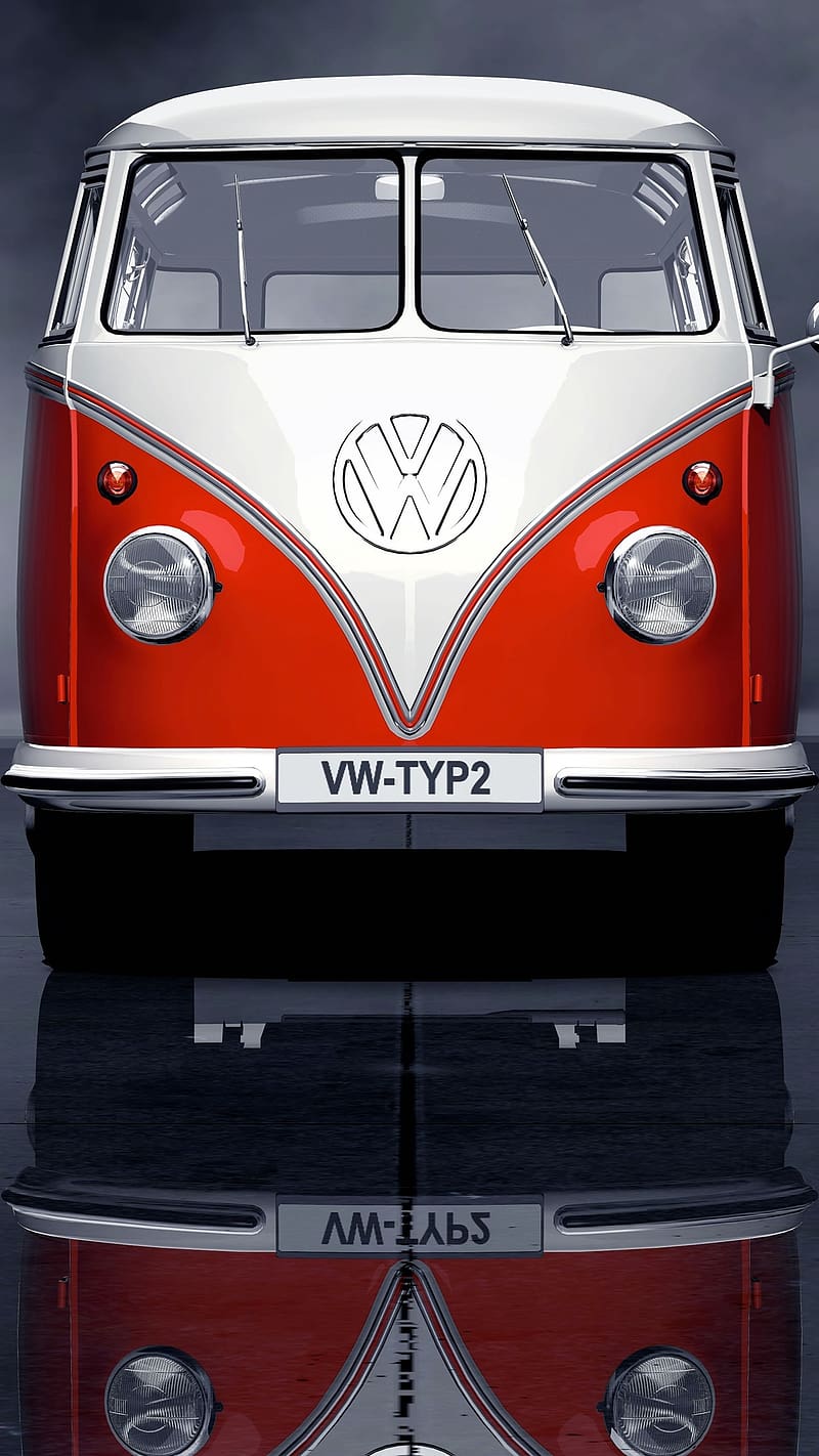 Bus, Smoky Background, vehicle, red and white, volkswagen bus, HD phone wallpaper